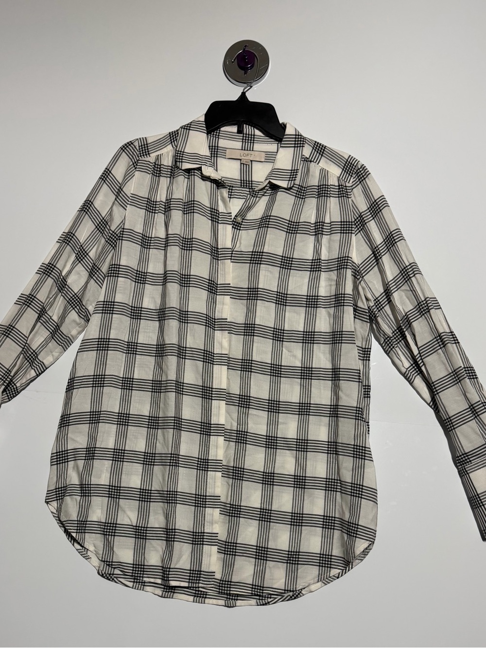 LOFT Black and White Plaid Button-Down Shirt - Women's